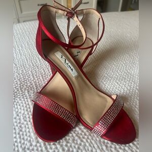 RED ankle strap heels